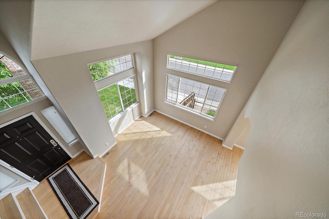 9602 Indian Wells Dr, Lone Tree, CO 80124 - entrance foyer with high vaulted ceiling, wood finished floors, and baseboards