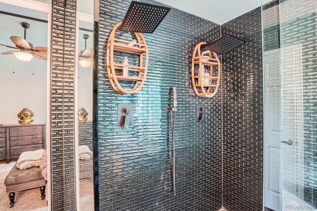 1851 S Marshall Cir, Lakewood, CO 80232 - bathroom view of a shower stall and a ceiling fan