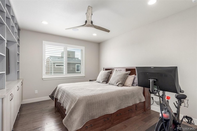 15843 E Broncos Pl, Englewood, CO 80112 - bedroom featuring dark wood-type flooring, baseboards, recessed lighting, and ceiling fan