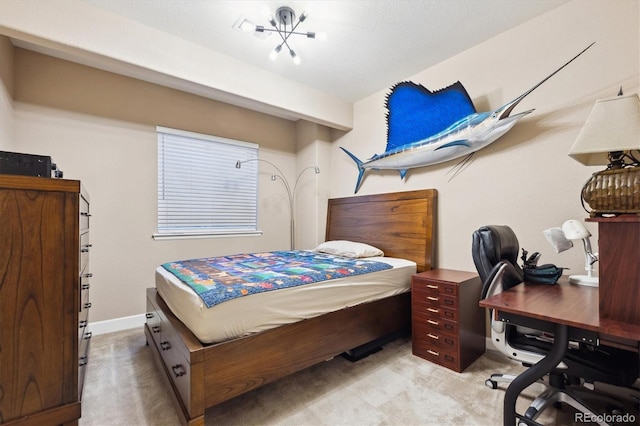 bedroom featuring light colored carpet