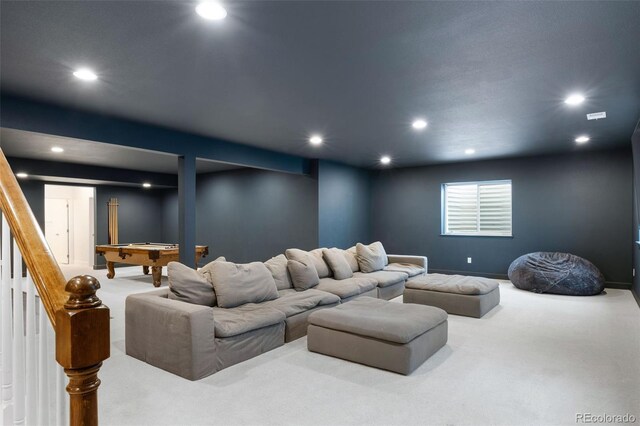 5693 Missoula Trl, Castle Rock, CO 80108 - carpeted home theater with recessed lighting and pool table