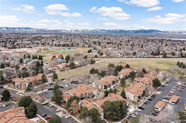 drone / aerial view with a mountain view and a residential view