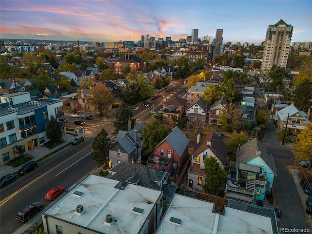 view of aerial view at dusk