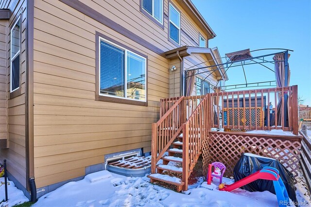 view of snow covered exterior