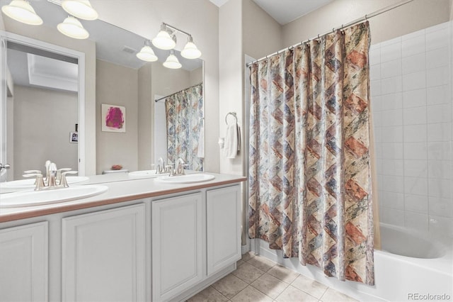 6174 Flattop St, Golden, CO 80403 - bathroom featuring tile patterned flooring, shower / bathtub combination with curtain, and double vanity