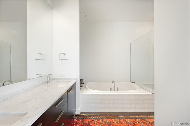 55 W 12th Ave Unit 608, Denver, CO 80204 - full bath with a garden tub, double vanity, and tile patterned floors