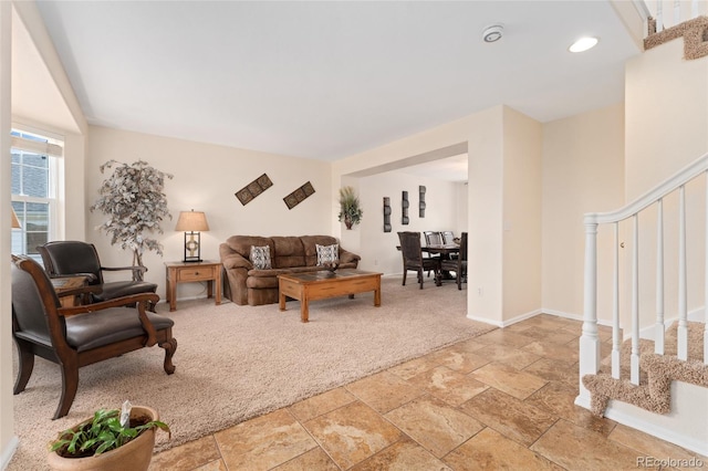 1825 Cooper Ct, Castle Rock, CO 80109 - living area featuring stairway, stone tile flooring, and baseboards