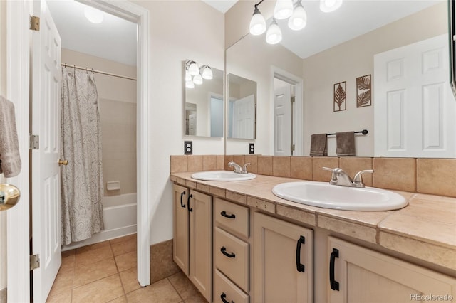 1825 Cooper Ct, Castle Rock, CO 80109 - full bathroom featuring double vanity, tile patterned flooring, and shower / bath combo