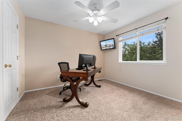 1825 Cooper Ct, Castle Rock, CO 80109 - home office featuring carpet floors, baseboards, and ceiling fan