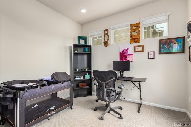 view of carpeted home office