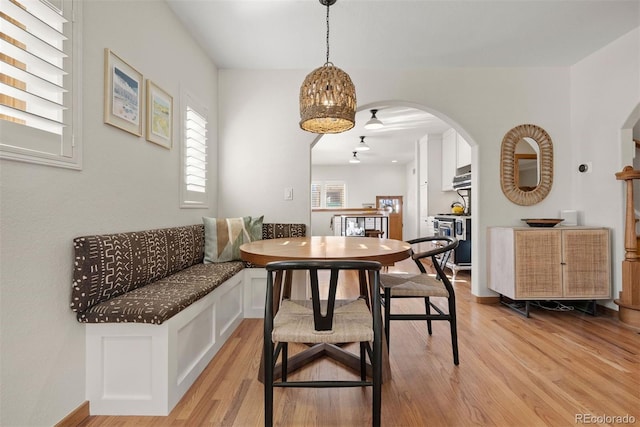 dining space featuring light hardwood / wood-style floors and breakfast area