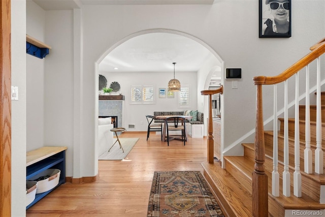 hall featuring light wood-type flooring