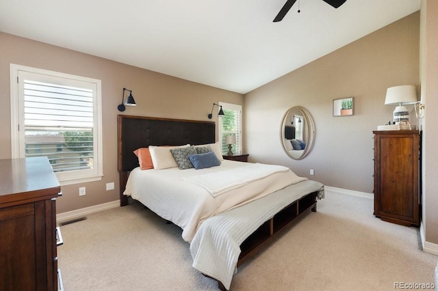 2214 E 101st Ave, Thornton, CO 80229 - bedroom featuring light colored carpet, lofted ceiling, and a ceiling fan