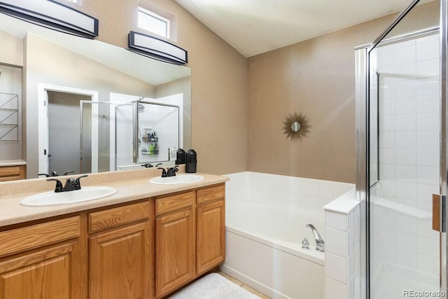 2214 E 101st Ave, Thornton, CO 80229 - bathroom with a shower stall, a garden tub, double vanity, and vaulted ceiling