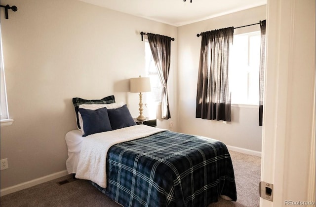 bedroom with multiple windows and carpet flooring