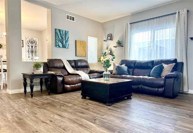 living room with hardwood / wood-style flooring