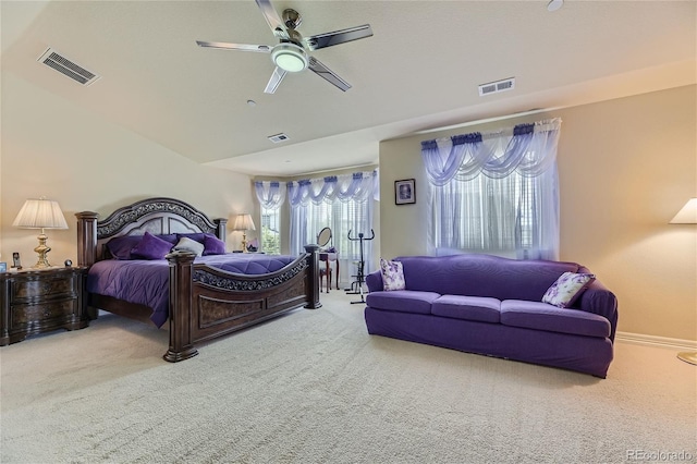 bedroom featuring carpet and ceiling fan