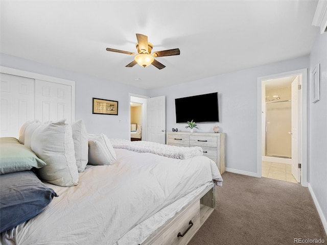 4779 S Owens Way, Littleton, CO 80127 - bedroom featuring carpet, baseboards, a closet, and connected bathroom