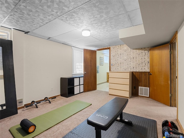 4779 S Owens Way, Littleton, CO 80127 - workout area featuring carpet flooring, baseboards, and a drop ceiling