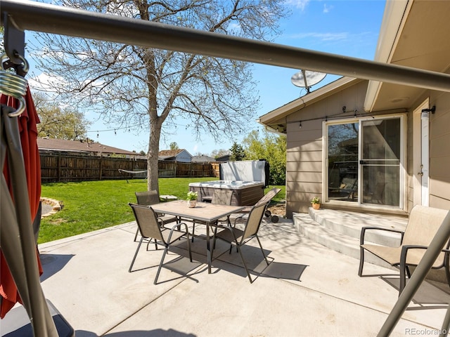 4779 S Owens Way, Littleton, CO 80127 - view of patio featuring a hot tub and outdoor dining space