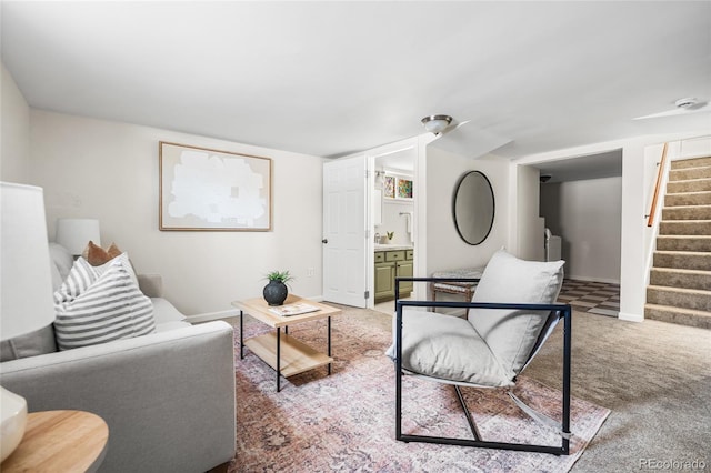 living room with carpet flooring