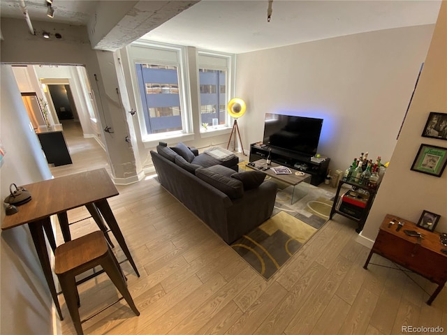 444 17th St Unit 508, Denver, CO 80202 - living area featuring light wood finished floors and rail lighting