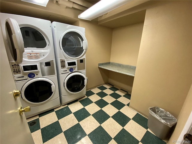 444 17th St Unit 508, Denver, CO 80202 - shared laundry room featuring stacked washing machine and dryer, separate washer and dryer, and tile patterned floors