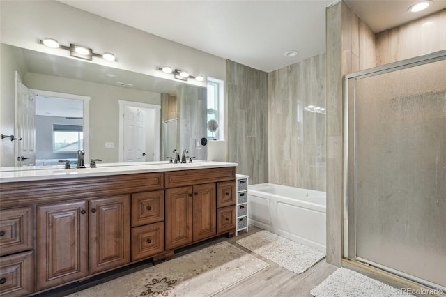 3165 W 63rd Ave, Denver, CO 80221 - bathroom featuring a bathtub, a sink, an enclosed shower, and double vanity
