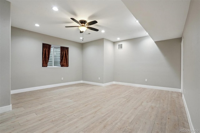 3165 W 63rd Ave, Denver, CO 80221 - spare room featuring baseboards, recessed lighting, a ceiling fan, visible vents, and light wood finished floors
