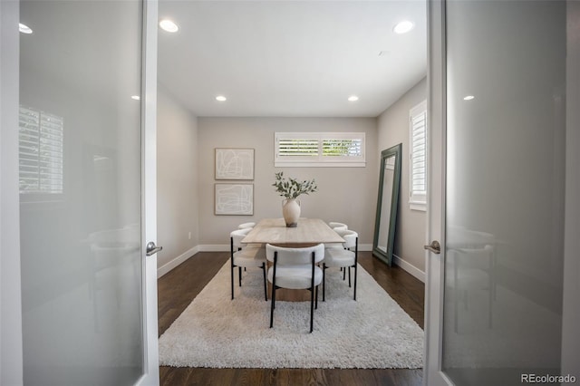 3690 W Byron Pl, Denver, CO 80211 - dining area with dark wood-type flooring and recessed lighting