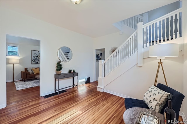 2854 Eliot St, Denver, CO 80211 - interior space featuring stairway, baseboards, and wood finished floors
