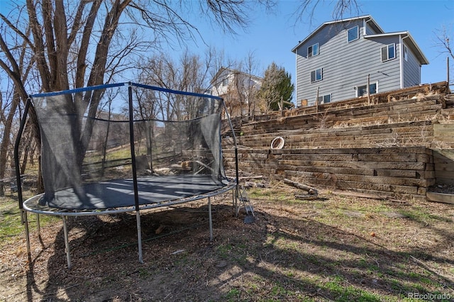 view of yard with a trampoline