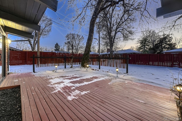 view of snow covered deck