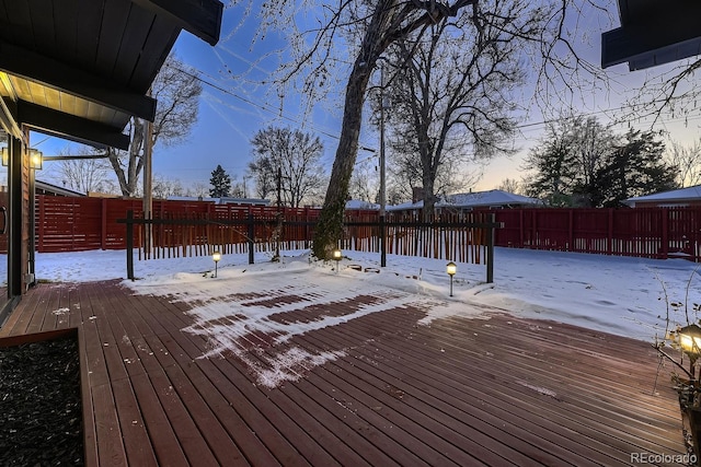 view of snow covered deck