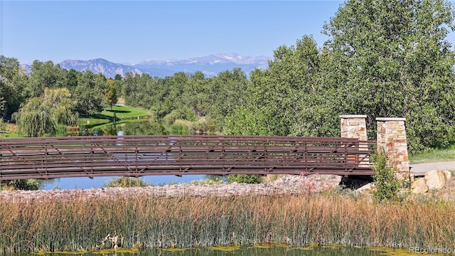 view of property's community with a water and mountain view