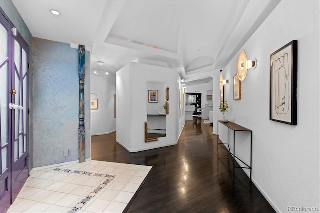 entrance foyer with recessed lighting and wood finished floors