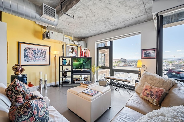 living room featuring a wall mounted air conditioner