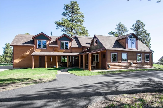 log home with a porch