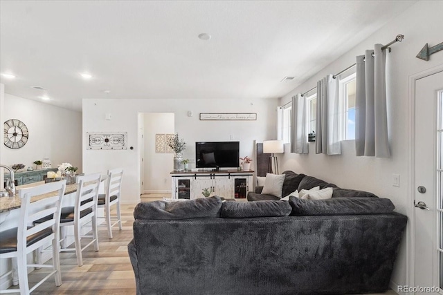 living room featuring light wood-type flooring