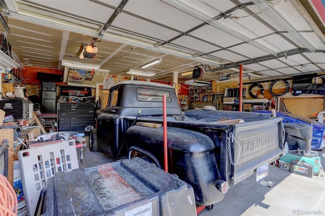 garage with a garage door opener