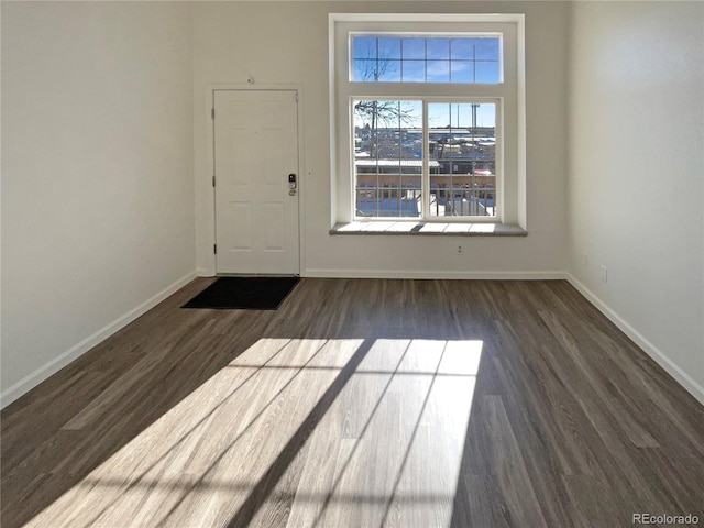 empty room with dark hardwood / wood-style flooring