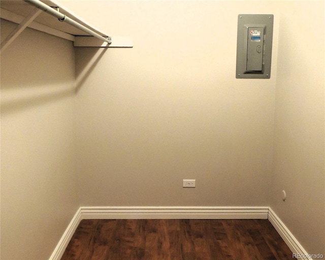 walk in closet featuring dark wood-style floors