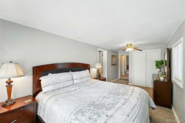 2461 Niagara St, Denver, CO 80207 - bedroom with carpet flooring, ceiling fan, and a closet