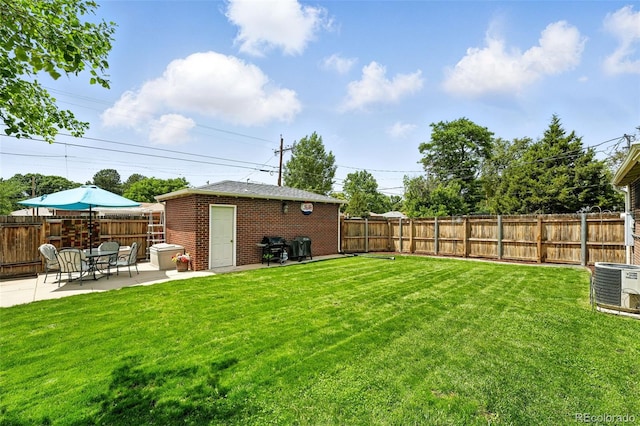 2461 Niagara St, Denver, CO 80207 - fenced backyard featuring a patio area and an outdoor structure