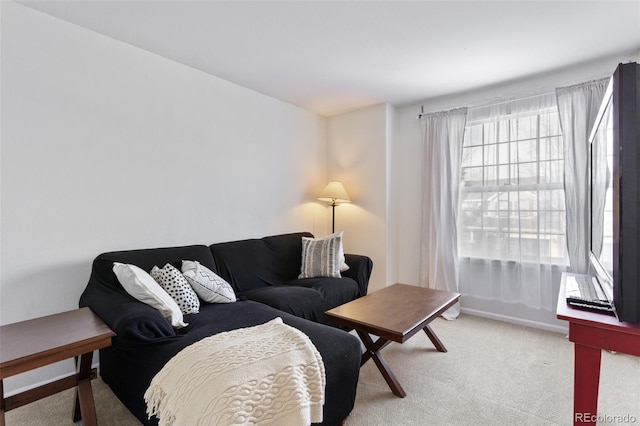 living room with light colored carpet