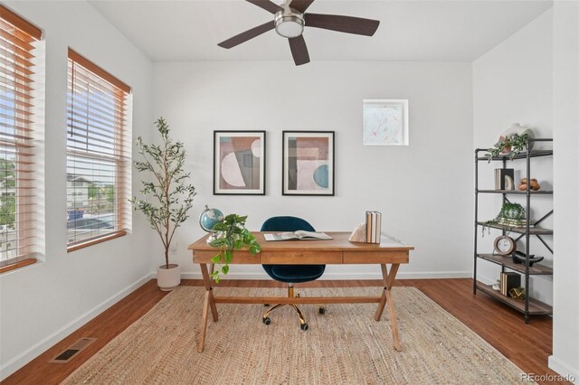8926 Swan River St, Littleton, CO 80125 - office space with healthy amount of natural light, wood finished floors, and a ceiling fan