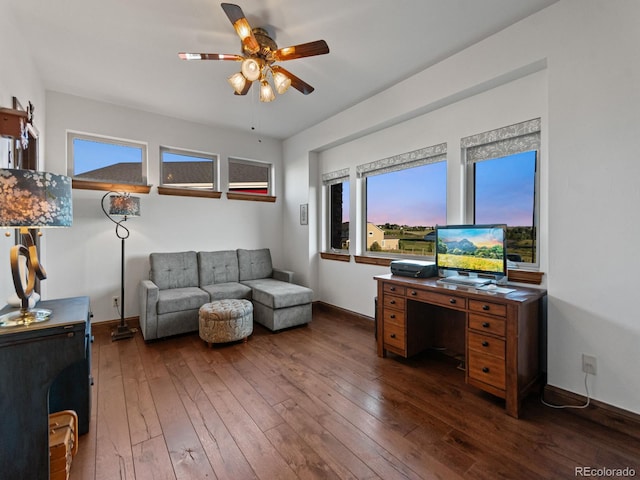 3124 Antelope Ridge Trl, Parker, CO 80138 - living area with a ceiling fan and hardwood / wood-style floors