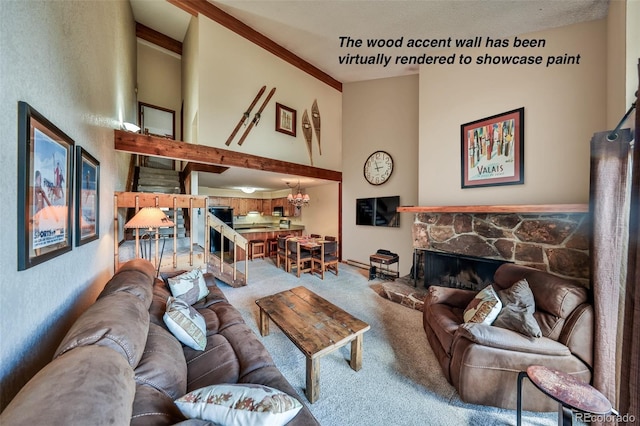 56 Gcr 834 Unit 2F, Fraser, CO 80442 - carpeted living room with a stone fireplace