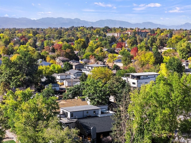 drone / aerial view featuring a mountain view