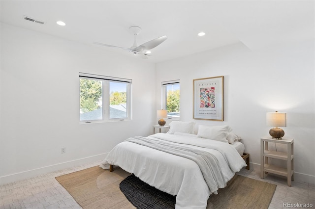 bedroom featuring carpet flooring and ceiling fan